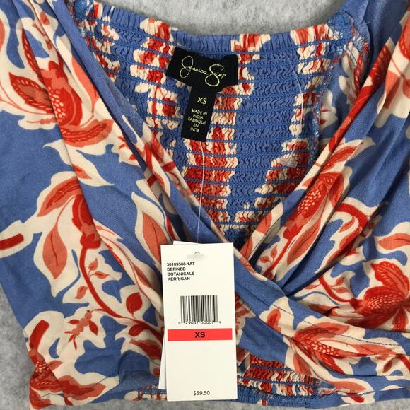Jessica Simpson Crop Top Womens XS Floral Wrap Ruffle Resort Rodeo Coastal Boho - Picture 3 of 7